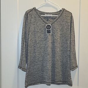Karen Scott Sport Grey V Neck Moisture-wicking Performance Tee Shirt XL NWT